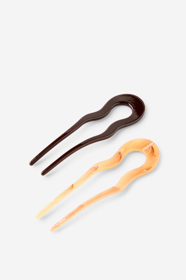 2Pk Hair Pin, WAVY CHOC/CREAMY SWIRL