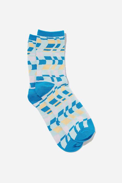 Carrie Crew Sock, JENNA CHECKERBOARD BRIGHT BLUE