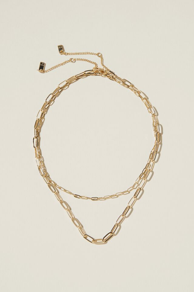 Bijouterias - 2Pk Fine Chain Necklace, GOLD PLATED DOUBLE OPEN LINK