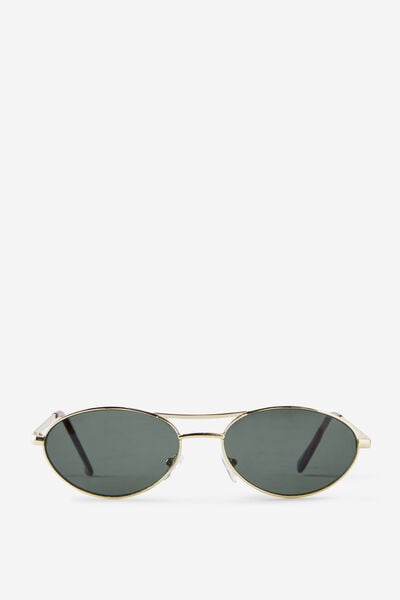 Adeline Metal Sunglasses, GOLD/DARK GREEN