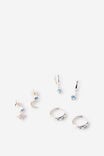 Premium Plated 3Pk Mid Earring, SILVER CELESTIAL BLUE DIA - example image 1