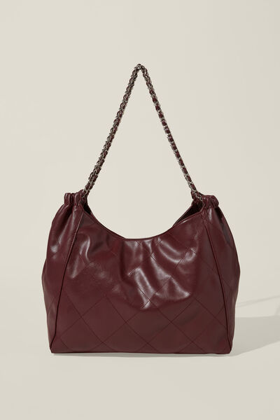 Jamie Chain Tote Bag, BERRY RED & SILVER CHAIN