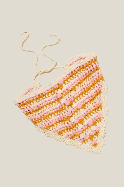 Crochet Bandana, PINK AND ORANGE STRIPE