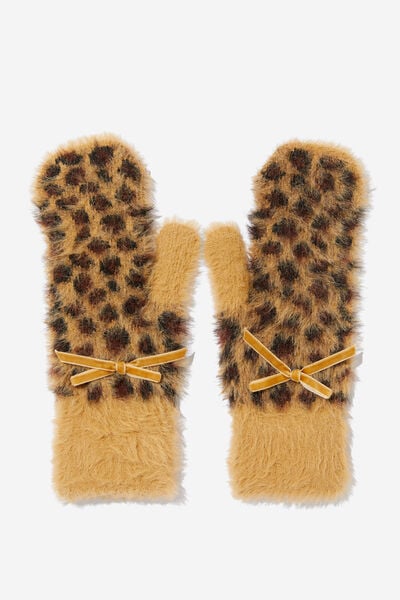 Fluffy Yarn Mittens, LEOPARD