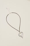 Colar - Cord Pendant Necklace, SILVER PLATED HEART CUT OUT BLACK CORD - vista alternativa 1