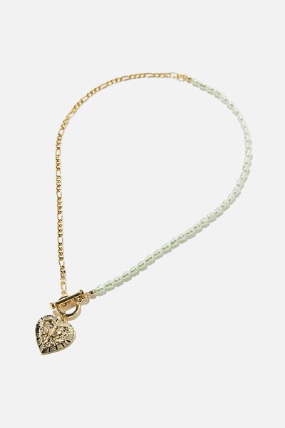 Premium Luxe Pendant Necklace Gold Plated, GOLD PLATED GREEN PEARL HEART