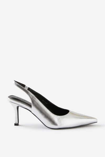 Amber Pointed Slingback, SILVER METALLIC