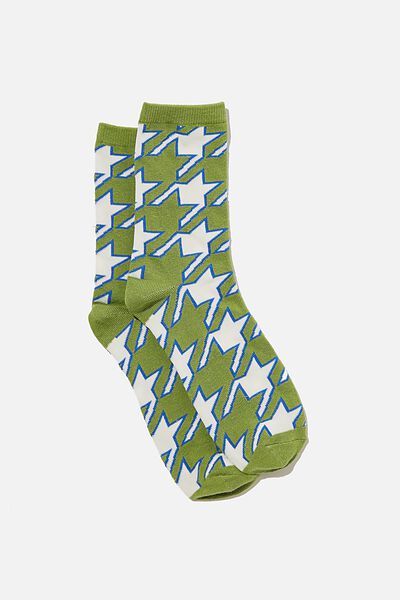 Carrie Crew Sock, HOUNDSTOOTH LIVELY GREEN