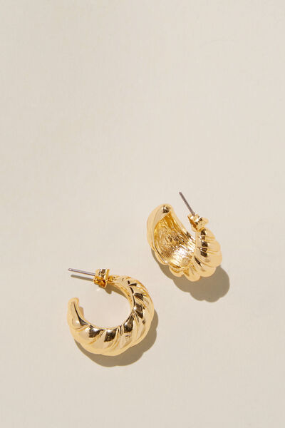 Mid Charm Earring, GOLD PLATED CROISSANT TEAR DROP STUD