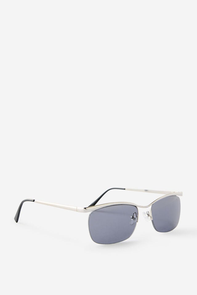 Romy Rimless Metal Shield Sunglasses, SILVER/BLACK