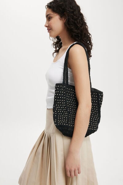 Bella Crochet Beaded Bag, BLACK/SILVER BEADS