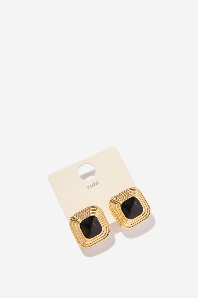 Small Charm Earring, UP GOLD & BLACK SQUARE