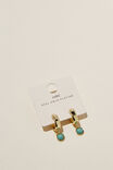 Mid Hoop Earring, GOLD PLATED TURQUOISE STONE DROP - alternate image 2