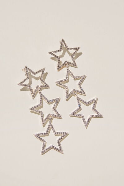 Brinco - Mid Charm Earring, SILVER PLATED DIAMANTE STAR DROP