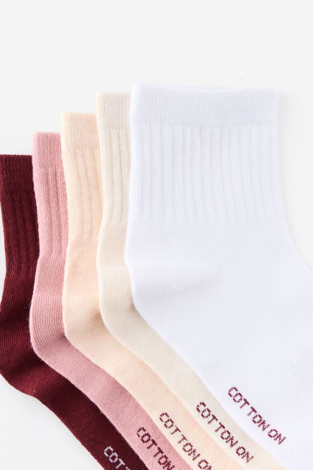 5Pk Quarter Crew Sock, PINK MARLE MIX