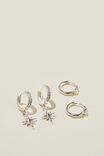 2Pk Mid Earring, SILVER PLATED DIA PEARL NORTH STAR - alternate image 1