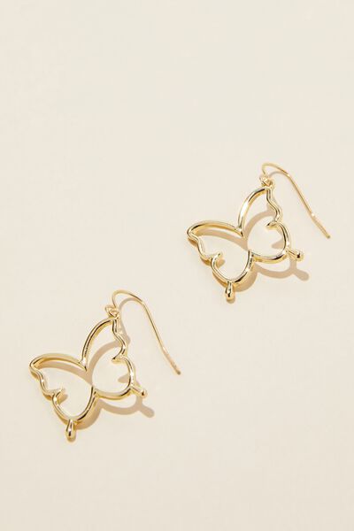 Mid Charm Earring, GOLD PLATED BUTTERFLY SILHOUETTE