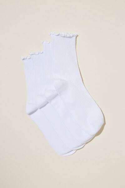 The Perfect Pair Frill Rib Crew Sock 2Pk, WHITE