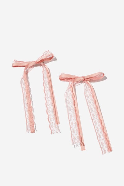 2Pk Harper Hair Bows, PINK SOLID/LACE