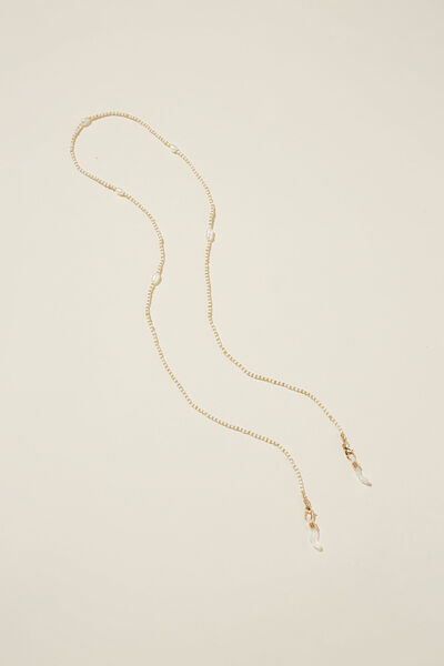 Acessório de Óculos - Sunglass Chain, GOLD WHITE PEARL MICRO BEADING