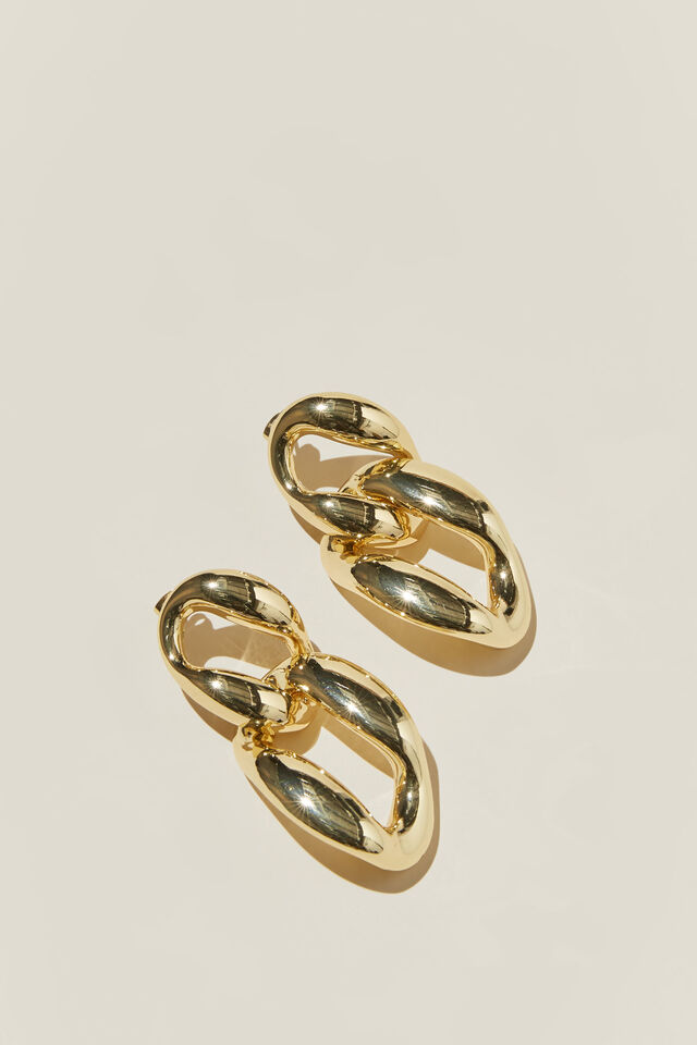 Mid Charm Earring, GOLD PLATED DOUBLE LINK STUD