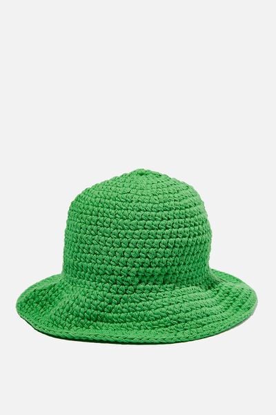 Kelly Crochet Bucket Hat, GREEN