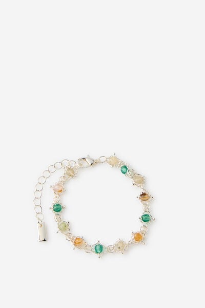 Premium Plated Single Bracelet, SILVER GREEN STONES