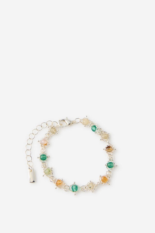Premium Plated Single Bracelet, SILVER GREEN STONES