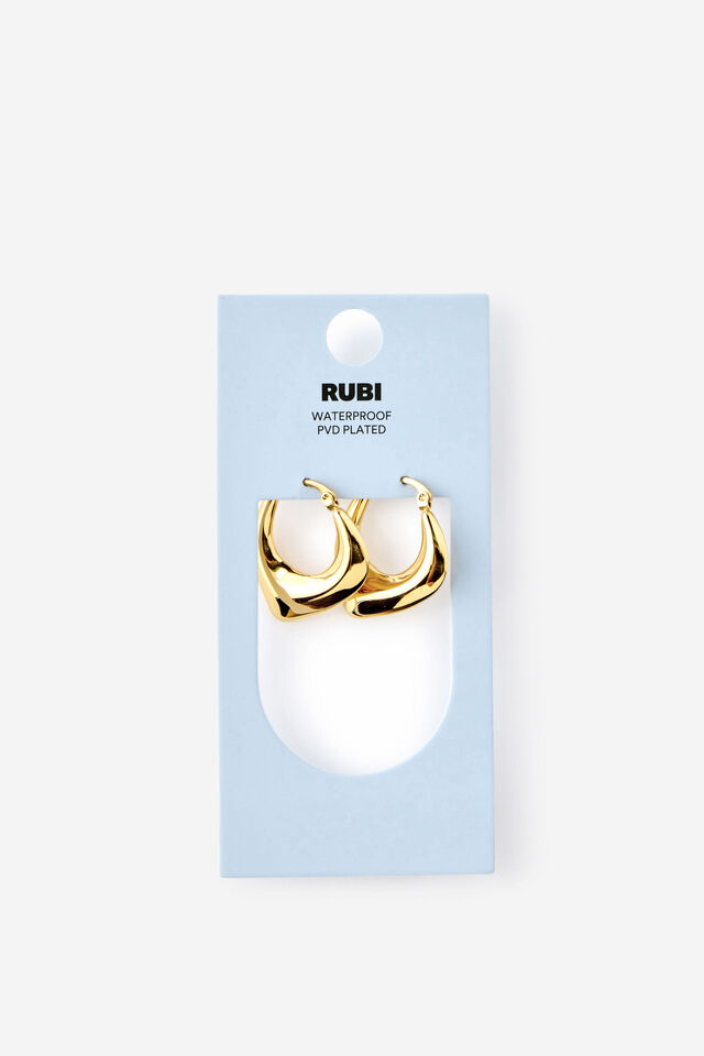 Waterproof Mid Hoop Earring, GOLD CRESCENT DROP HUGGIE