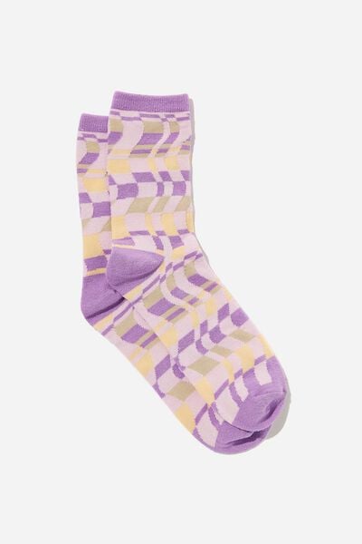 Carrie Crew Sock, JENNA CHECKERBOARD LAVENDER