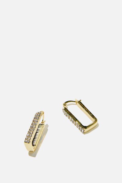 Brinco - Premium Mid Hoop Gold Plated, GOLD PLATED RECTANGLE DIAMANTE