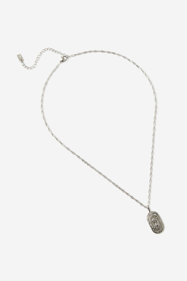 Waterproof Pendant Necklace, SILVER HAMMERD COIN STONE ZODIAC VIRGO