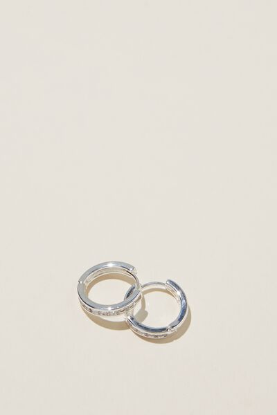 Brinco - Small Hoop Earring, STERLING SILVER PLATED DIAMANTE