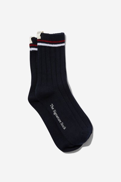 The Signature Crew Sock, NAVY STRIPE