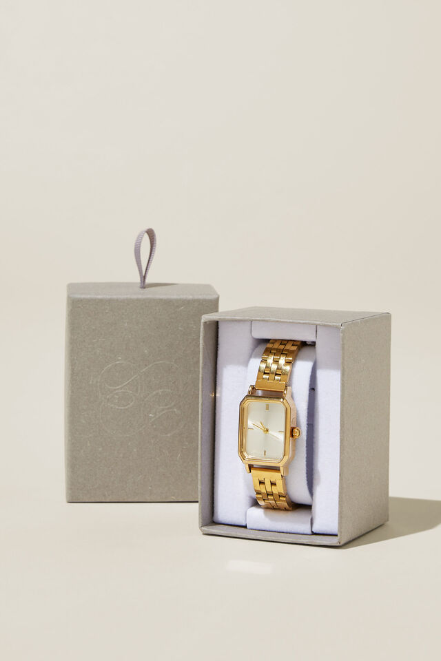 Classic Watch, GOLD PLATED RECTANGLE LINK BAND