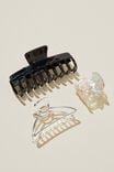 3Pk Hair Claw, BLACK MARBLE AND SILVER METAL - alternate image 2