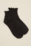 Meias - Frill Ribbed Ankle Sock, BLACK - vista alternativa 1