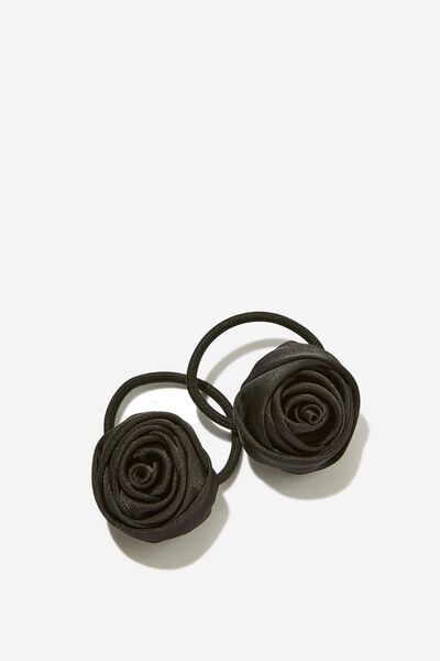 2Pk Poppy Hair Bows, BLACK ROSE