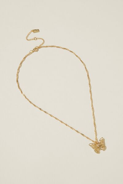 Pendant Necklace, GOLD PLATED BUTTERFLY FILIGREE