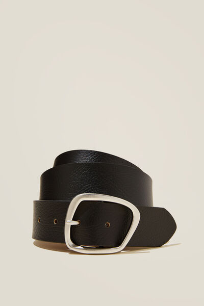 Fifth Ave Leather Belt, BLACK/SILVER