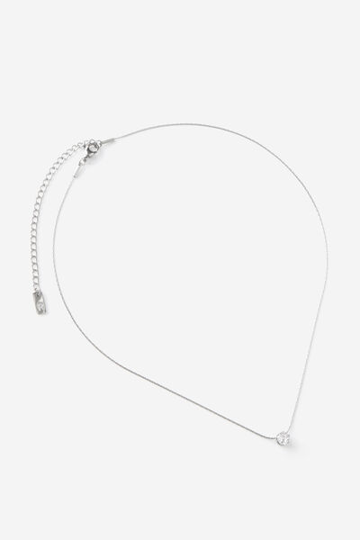 Waterproof Pendant Necklace, SILVER CUBIC ZIRCONIA