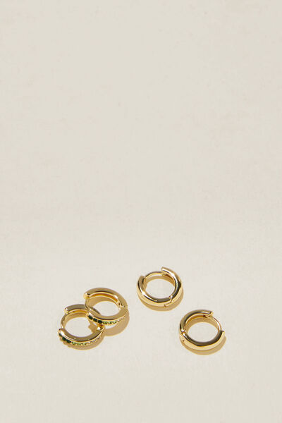 2Pk Small Earring, GOLD PLATED GREEN OMBRE DIAMANTE
