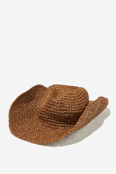 Amber Raffia Cowboy Hat, CHOCOLATE RAFFIA