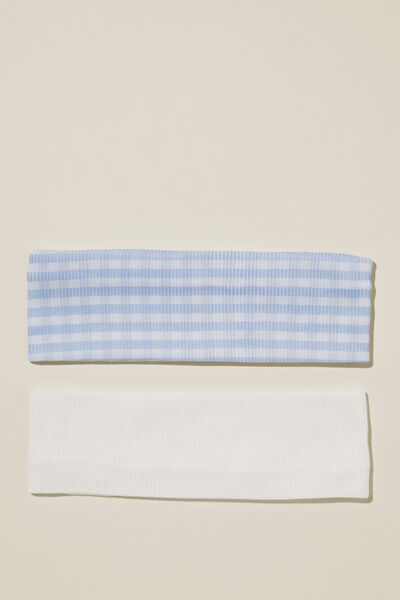 2Pk Soft Headband, BLUE  GINGHAM & WHITE