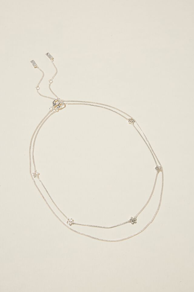2Pk Fine Chain Necklace, SILVER PLATED FINE DAISY CHAIN