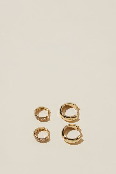 2Pk Mid Earring, GOLD PLATED PAVE DIAMANTE