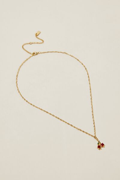 Pendant Necklace, GOLD PLATED DIAMANTE CHERRY