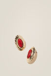 GOLD PLATED RED STONE OVAL
