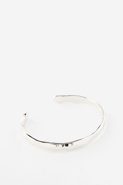 Premium Plated Single Bracelet, SILVER HAMMERED METAL CUFF