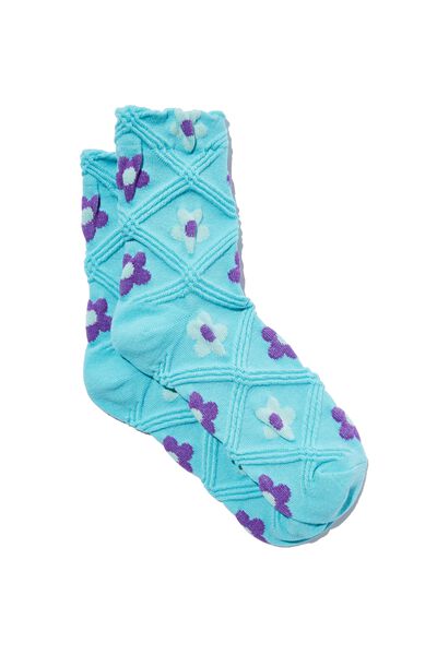 Floral Jacquard Sock, DIAMOND FLORAL/JOY BLUE